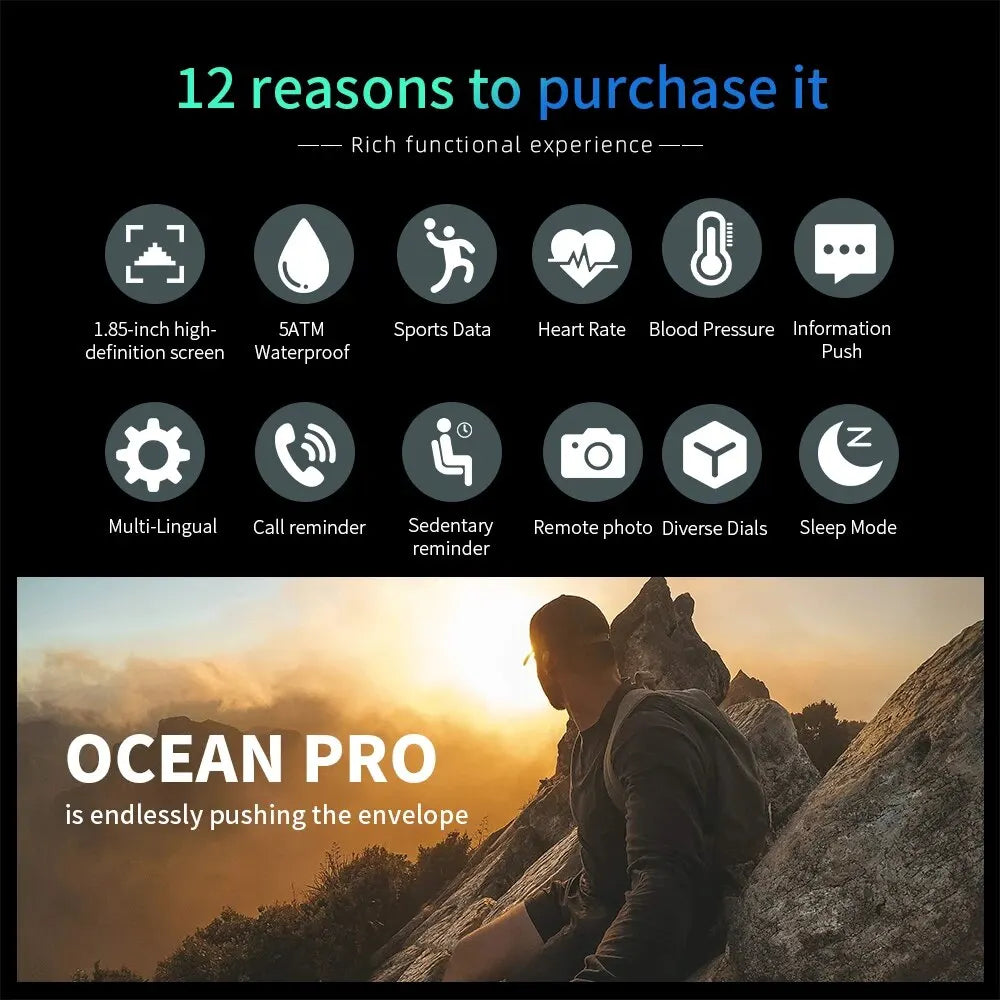 OCEAN PRO Smart Watch Health and Sports Monitoring Smart Notification Smart Watch Men Compatible with IOS and Android