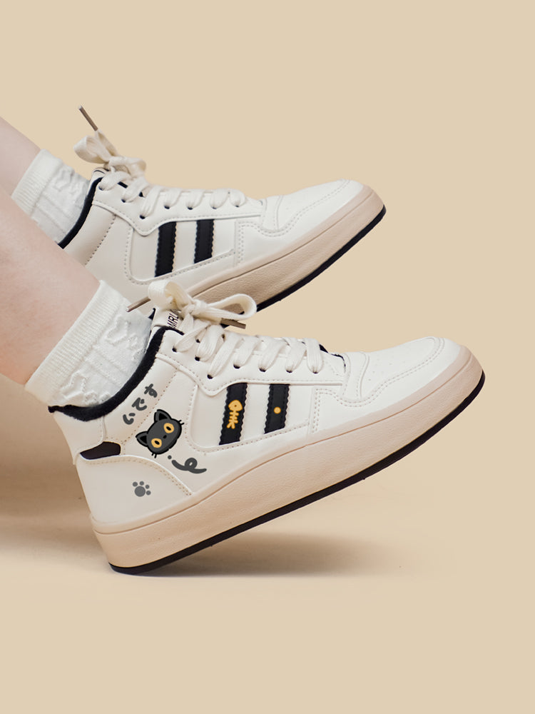 Cartoon High-top Shoes Women's Plus Velvet Lace Up Cotton Shoes