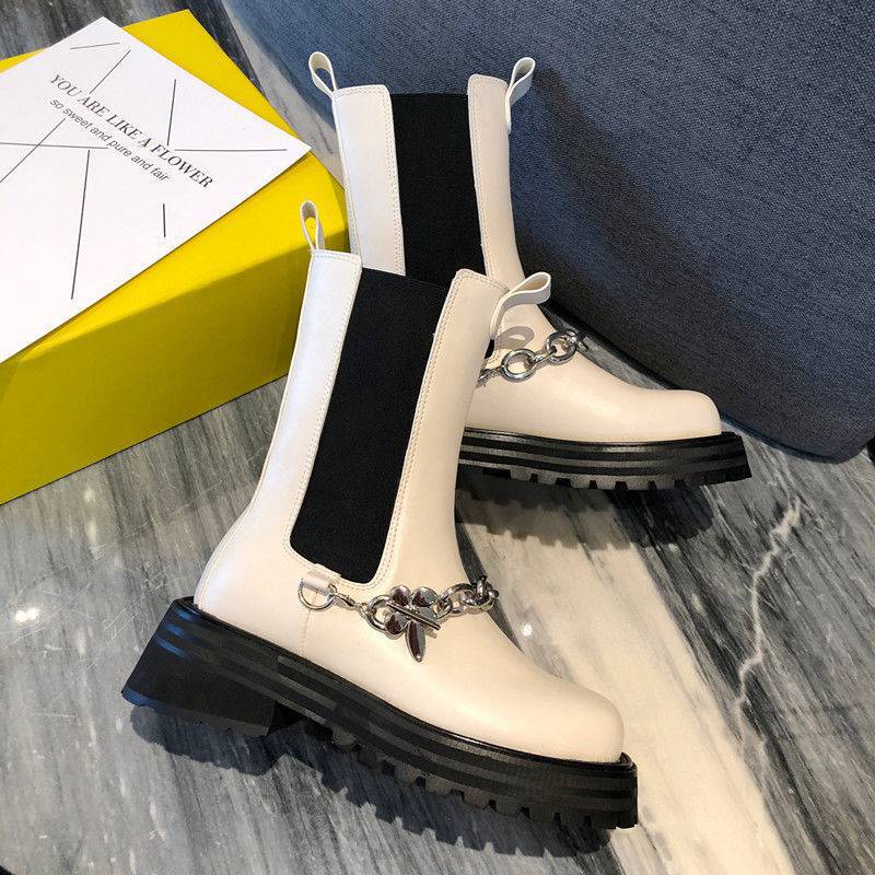 High  Boots British Style Round Toe Versatile Platform
