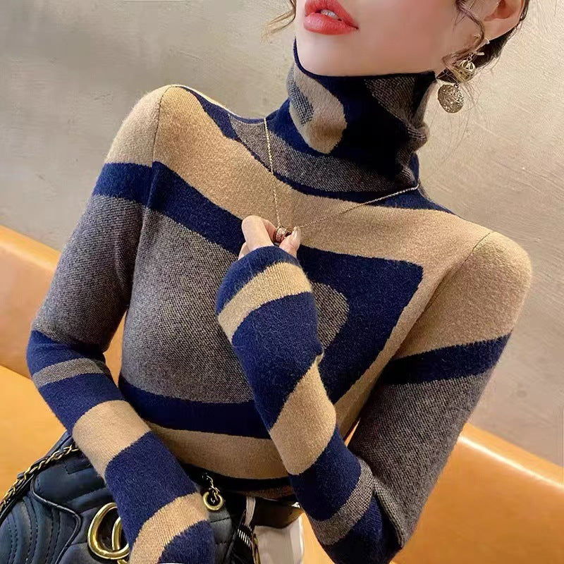 Women's Turtleneck Contrast Color Sweater