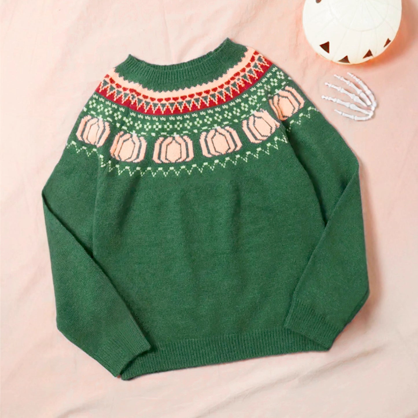 Color-Block Halloween Long-Sleeve Knit Sweater