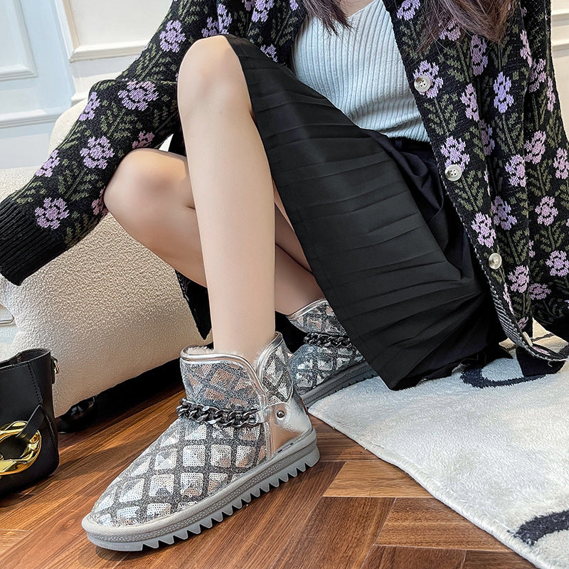 Winter New Korean Version Of The Chain Decorated Bread Shoes