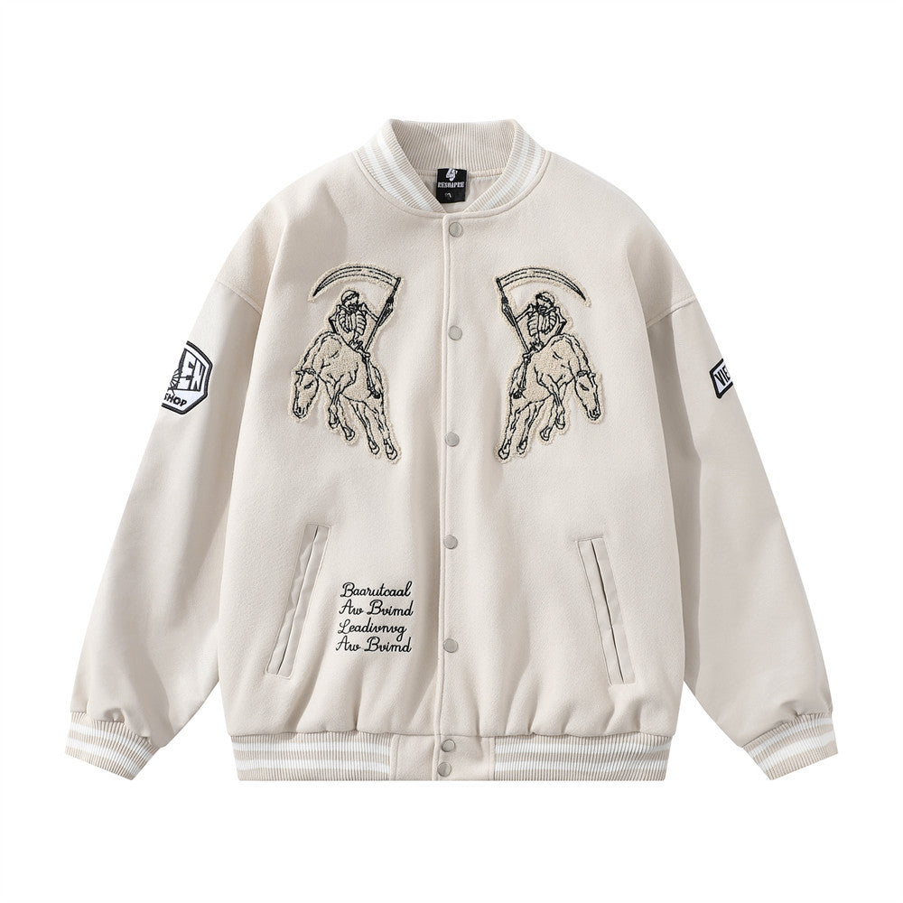 Baseball Uniform Men's Stitching PU Leather Sleeve Jacket