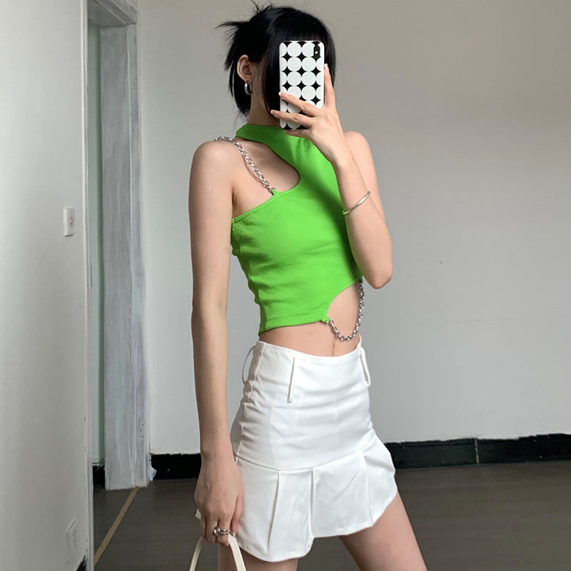 Uregelmæssig Halterneck Camisole Ny Slank T-shirt