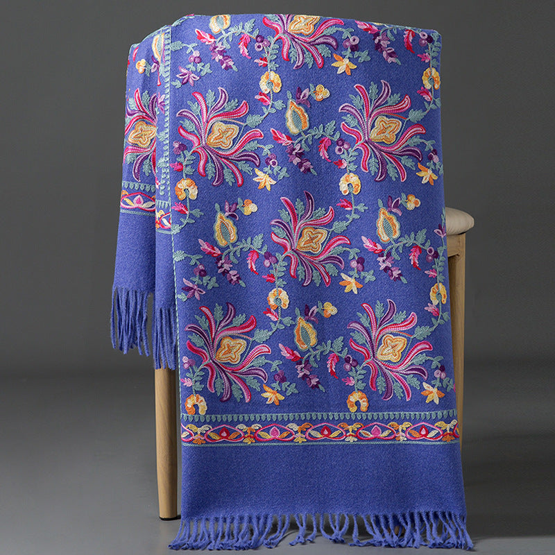 Thickened Tibetan-Nepalese Embroidered Cashmere-Style Scarf For Winter