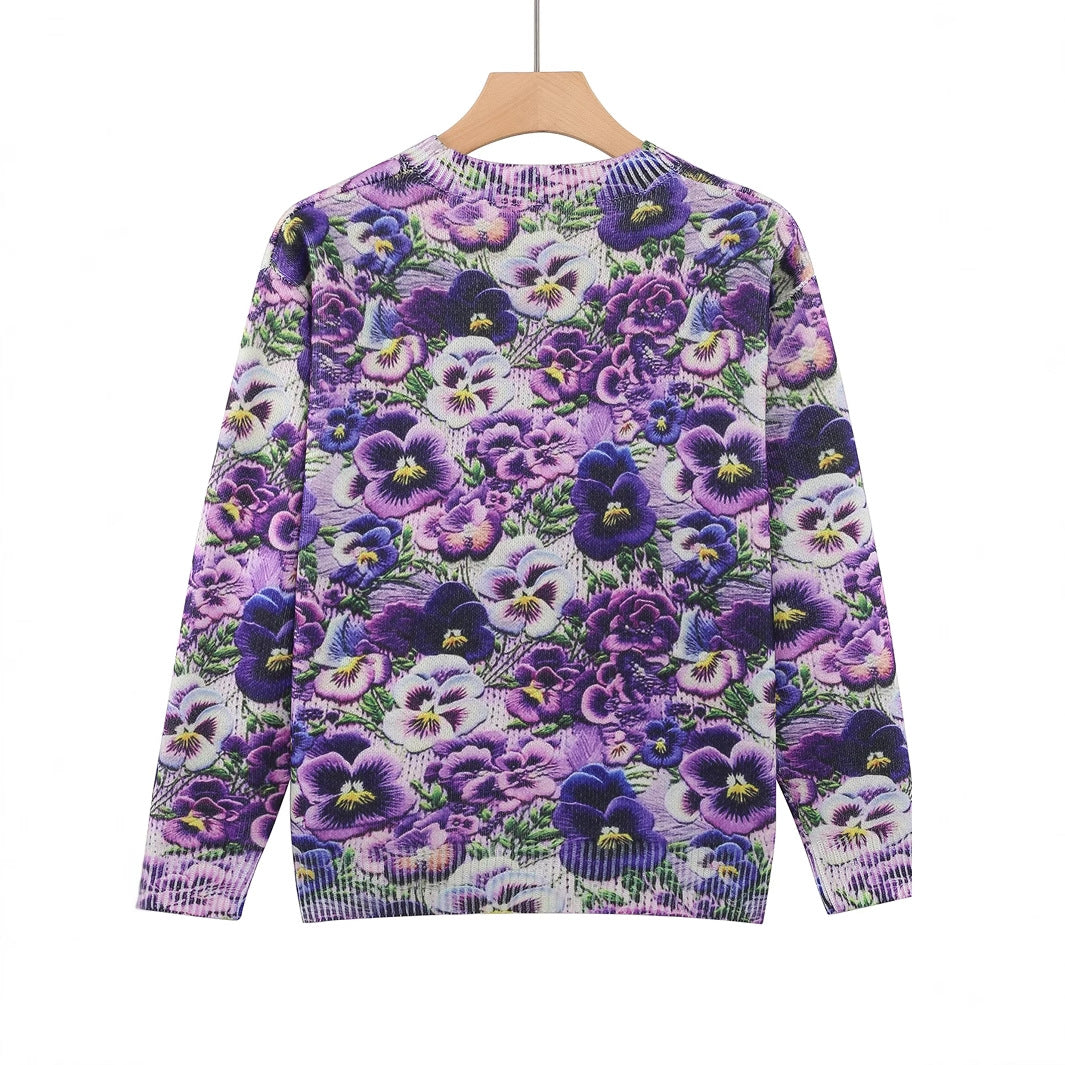 Plus Size Women's Digital Printed Round Neck Pullover Top