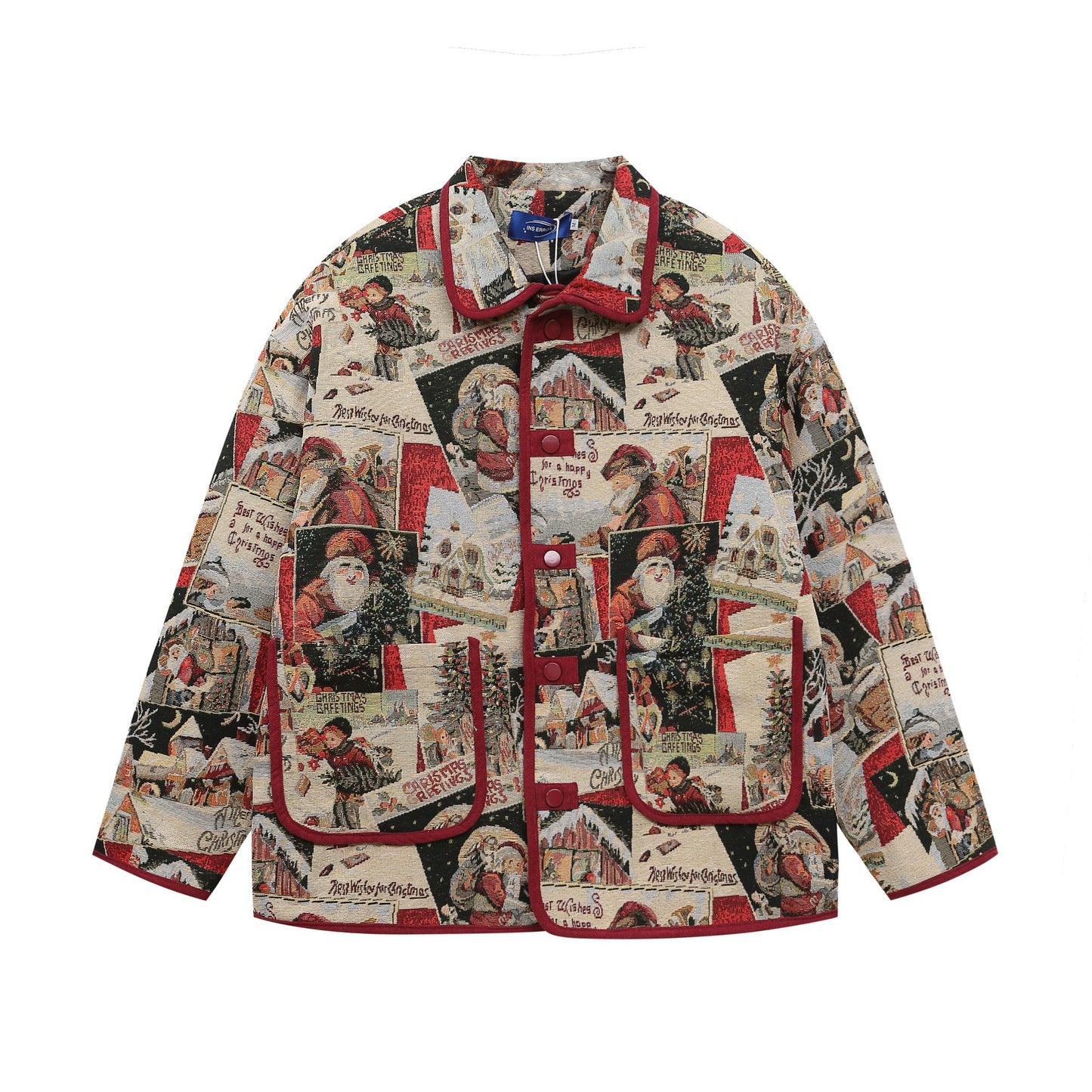 Retro Santa Claus Jacquard Lapel Cotton-padded Coat