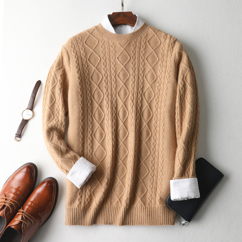 High-end Round Neck Thick Solid Color Sweater Youth Jacquard Casual Pullover Sweater
