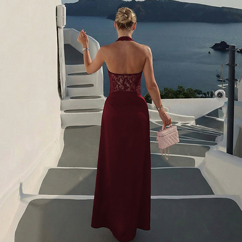 Womens Fashion Hollowed-Out Backless Lace Dress