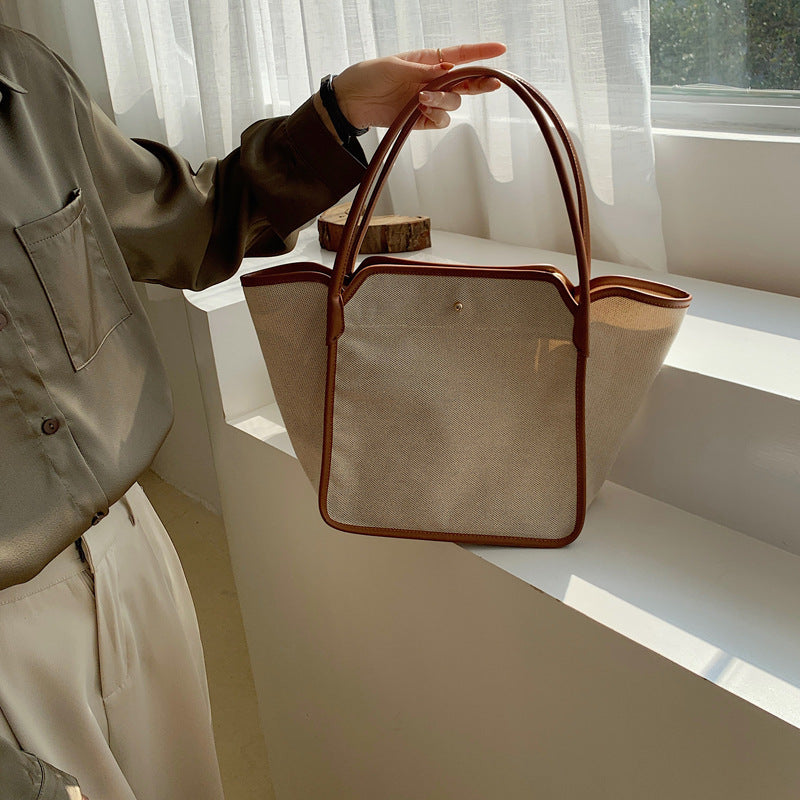 Canvas Leather Patchwork Bag Two Color One Shoulder Messenger Handbag