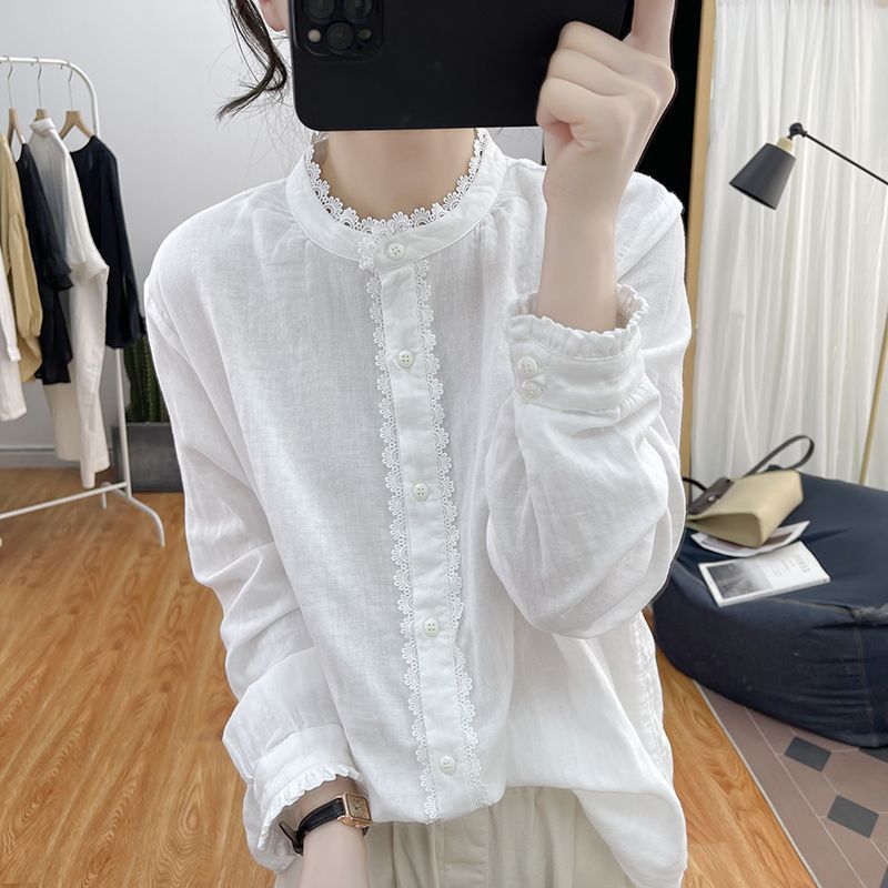 Lotus Sleeve Cotton Long Sleeve Shirt Basic Shirt