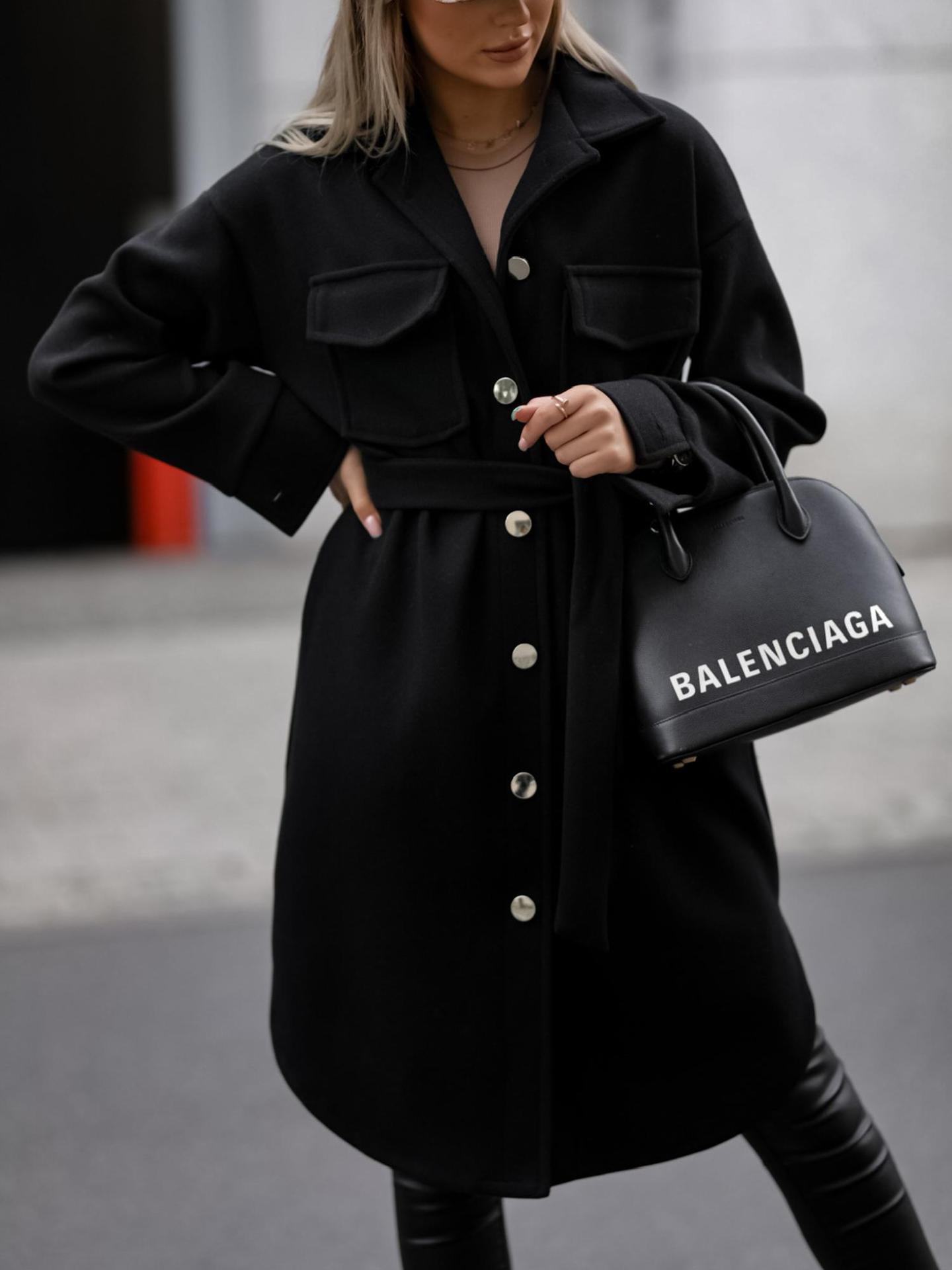 Solid Color Lace Long Sleeve Woolen Coat