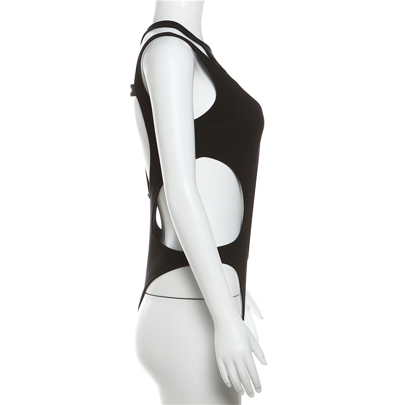 Women's New Solid Color Sexy Hot Girl Hollow Out Stitching Slim Fit Figure Flattering Jumpsuit