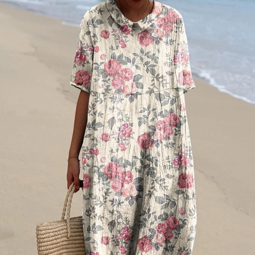 Womens Fashionable Digital-Print Shirt Dress