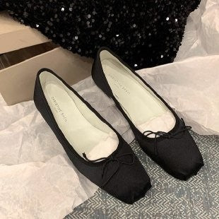 Square Bow Tie Shallow Cut Flat Sole Single Shoe