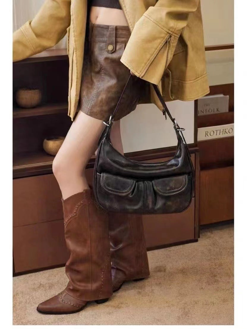 One-shoulder Maillard Distressed Underarm Bag Women