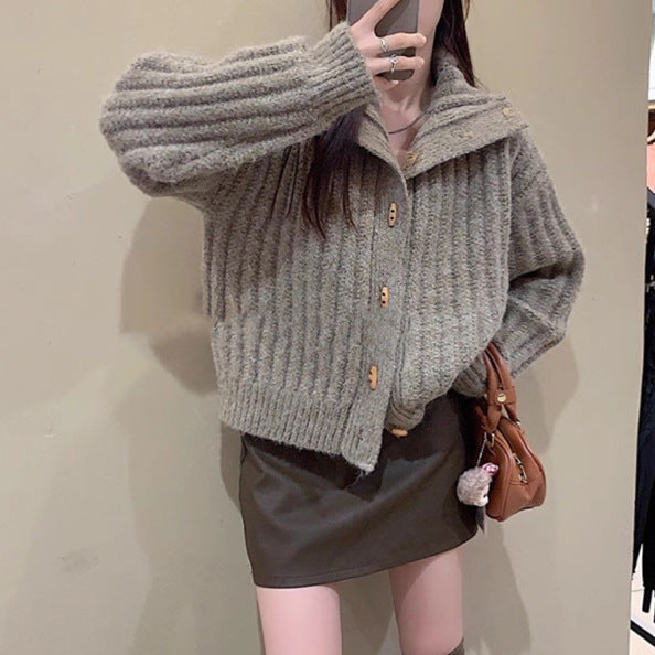 Retro Soft Design Horn Button Turtleneck Sweater