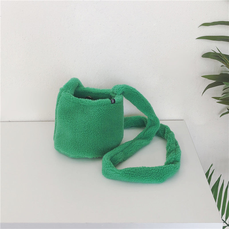 Solid Color Faux Lamb Wool One-shoulder Underarm Bag