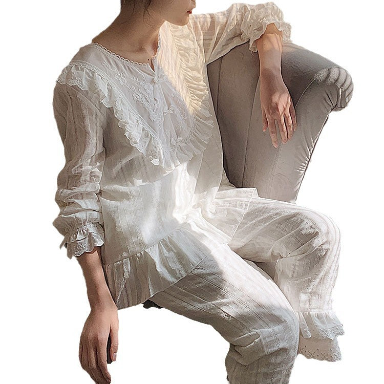 New Long-sleeve Cotton Korean-style Princess-style Loungewear Pajama Set