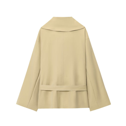 Long Sleeve Jacket With Belt Windbreaker Button Pleated Shorts Fashion Suit