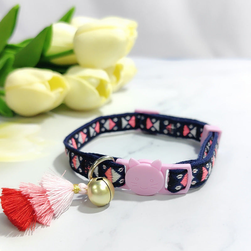 Anti-suffocation Safety Buckle Cat Collar Tassel Bell Adjustable Anchor Chain Rope