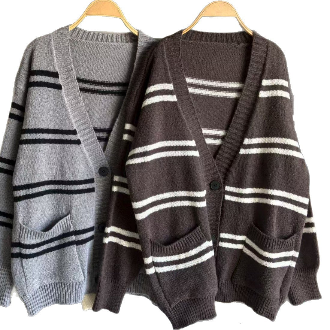 Model Loose Preppy Style Colorblock Sweater Coat