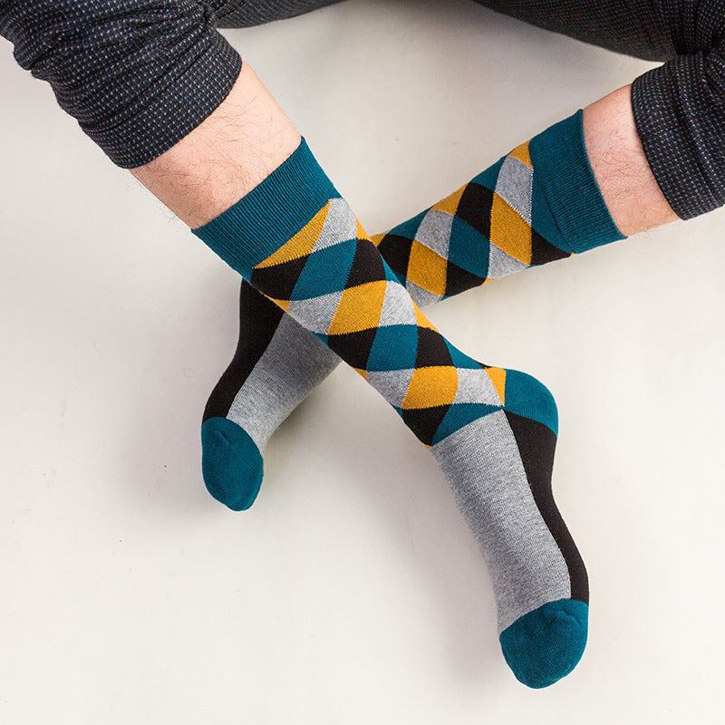 British Style Plaid Retro Contrast Color Harajuku Street Hipster Men's Cotton Socks