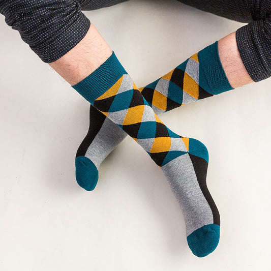 British Style Plaid Retro Contrast Color Harajuku Street Hipster Men's Cotton Socks