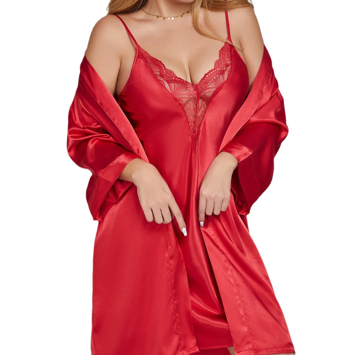 Womens Camisole Shorts And Nightgown Three-Piece Set