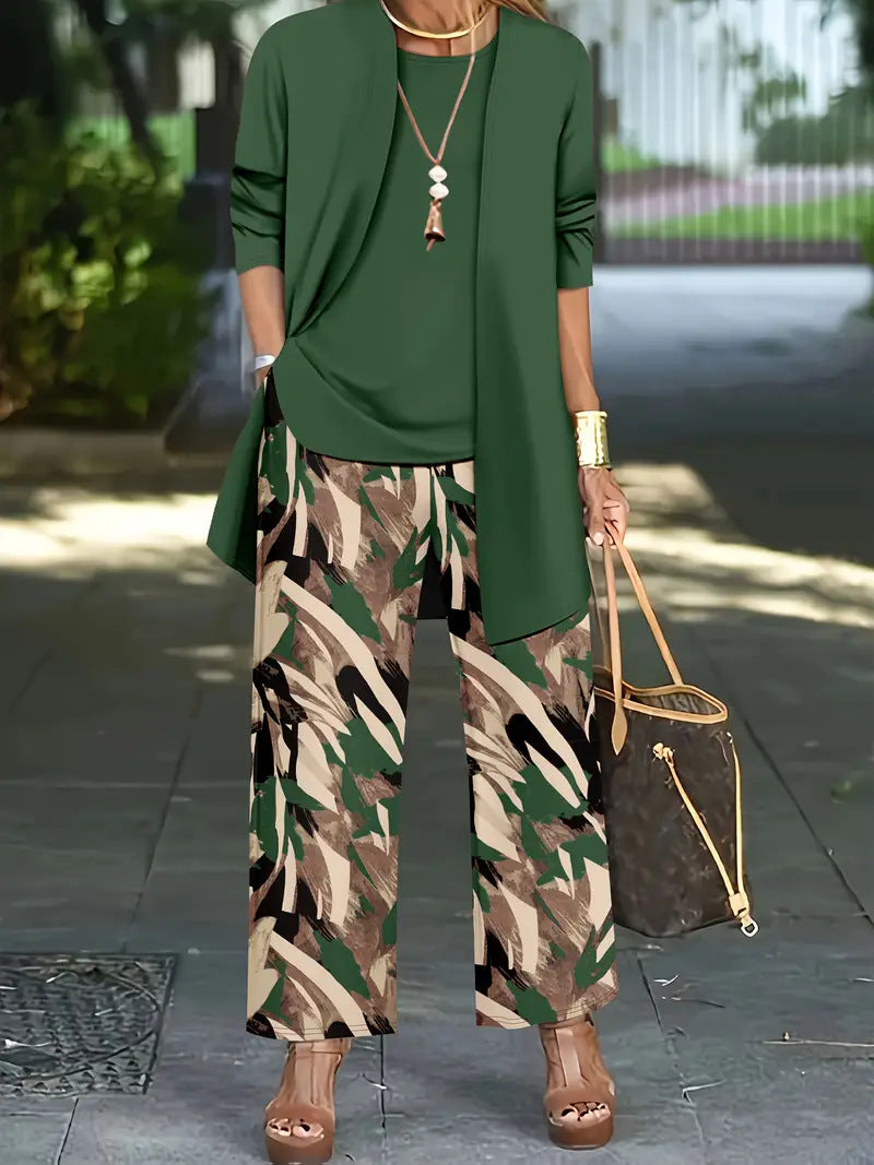 Casual 3D Printed 3-Piece Set Top Vest And Pants