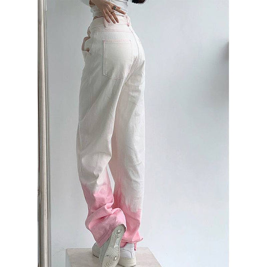 Women's Tie Dye Gradient Straight High Waist Slim Jeans