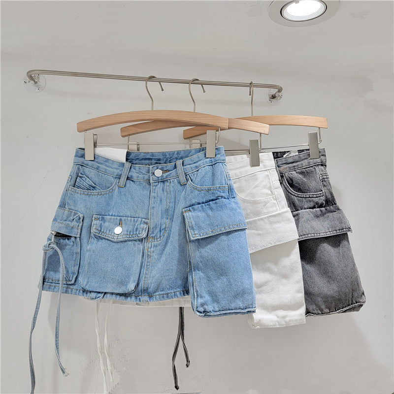 Uregelmæssig Workwear Denim Nederdel til Kvinder