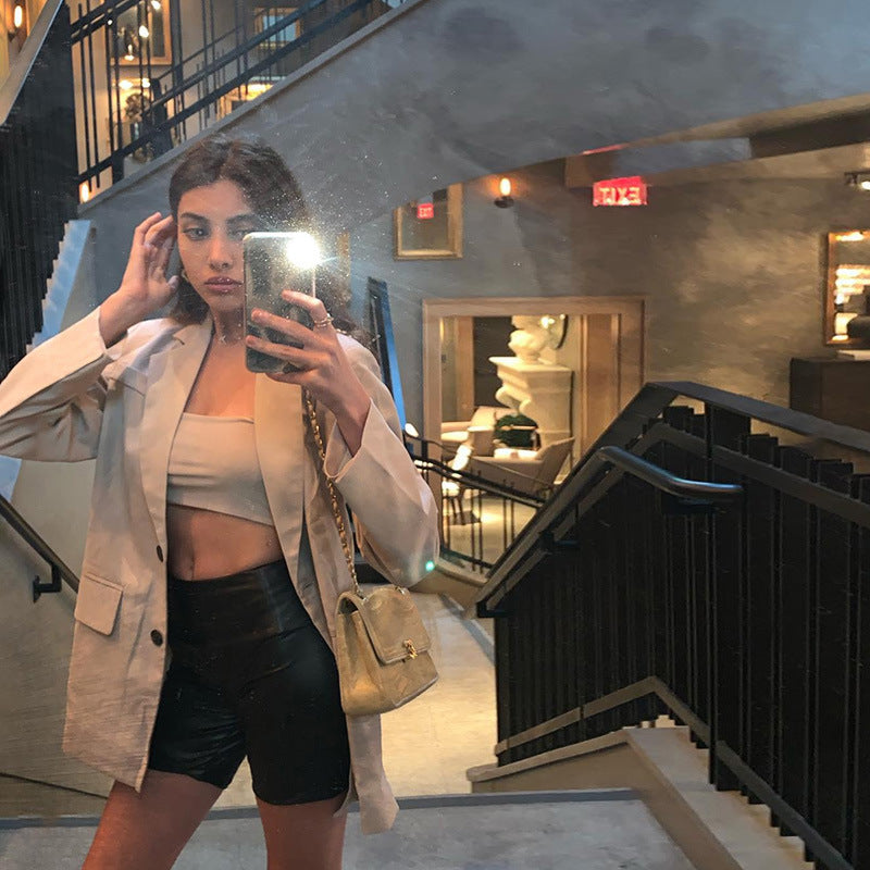 BlazerVintage Light Beige Suit Button Pocket Everyday Jacket