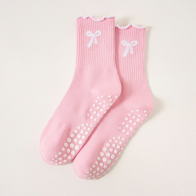 Sports Socks Yoga Mid Calf Socks Non Slip Silicone Ruffle Cotton Socks
