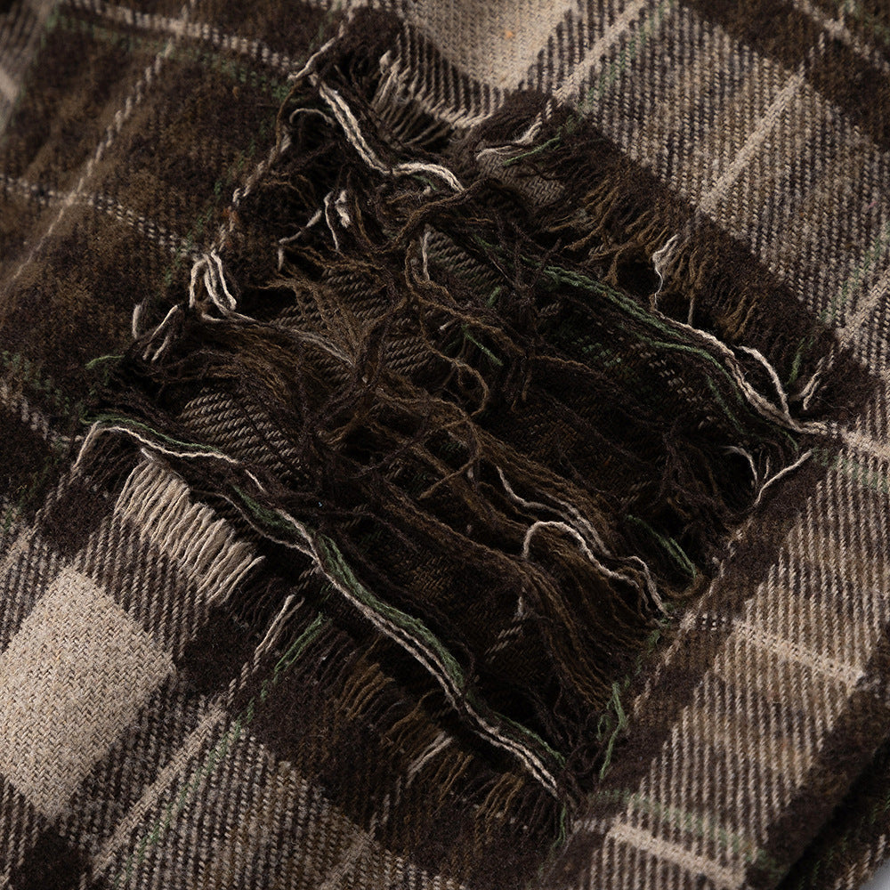 Plaid Long Sleeve Shirt Men Punk Trendy Hole & Patch