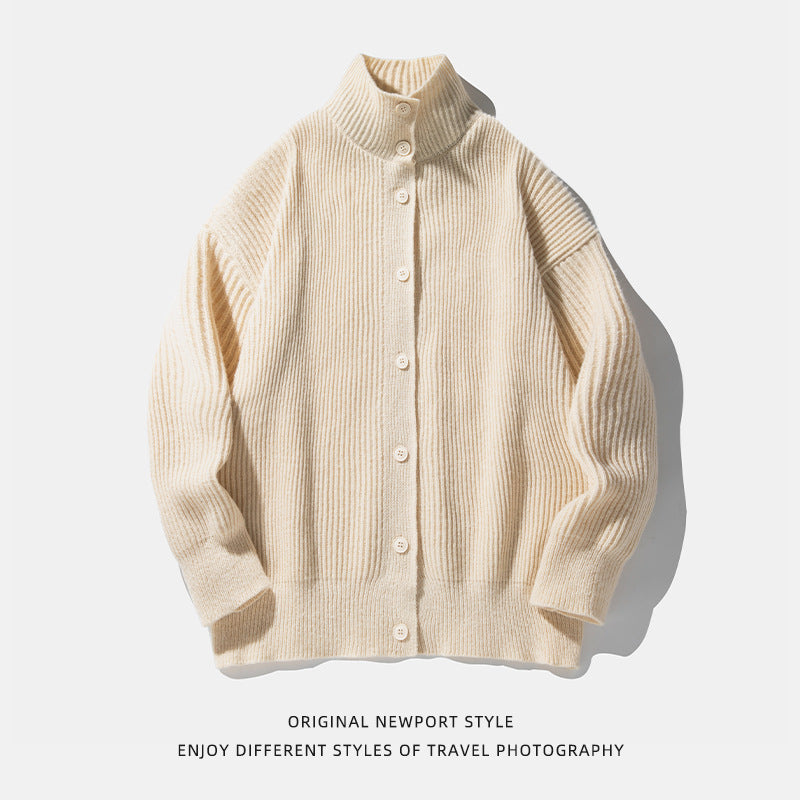 Japansk-inspireret Retro Turtleneck Cardigan Sweater til Mænd – Efterårs- og Vinterstil med Afslappet Udtryk