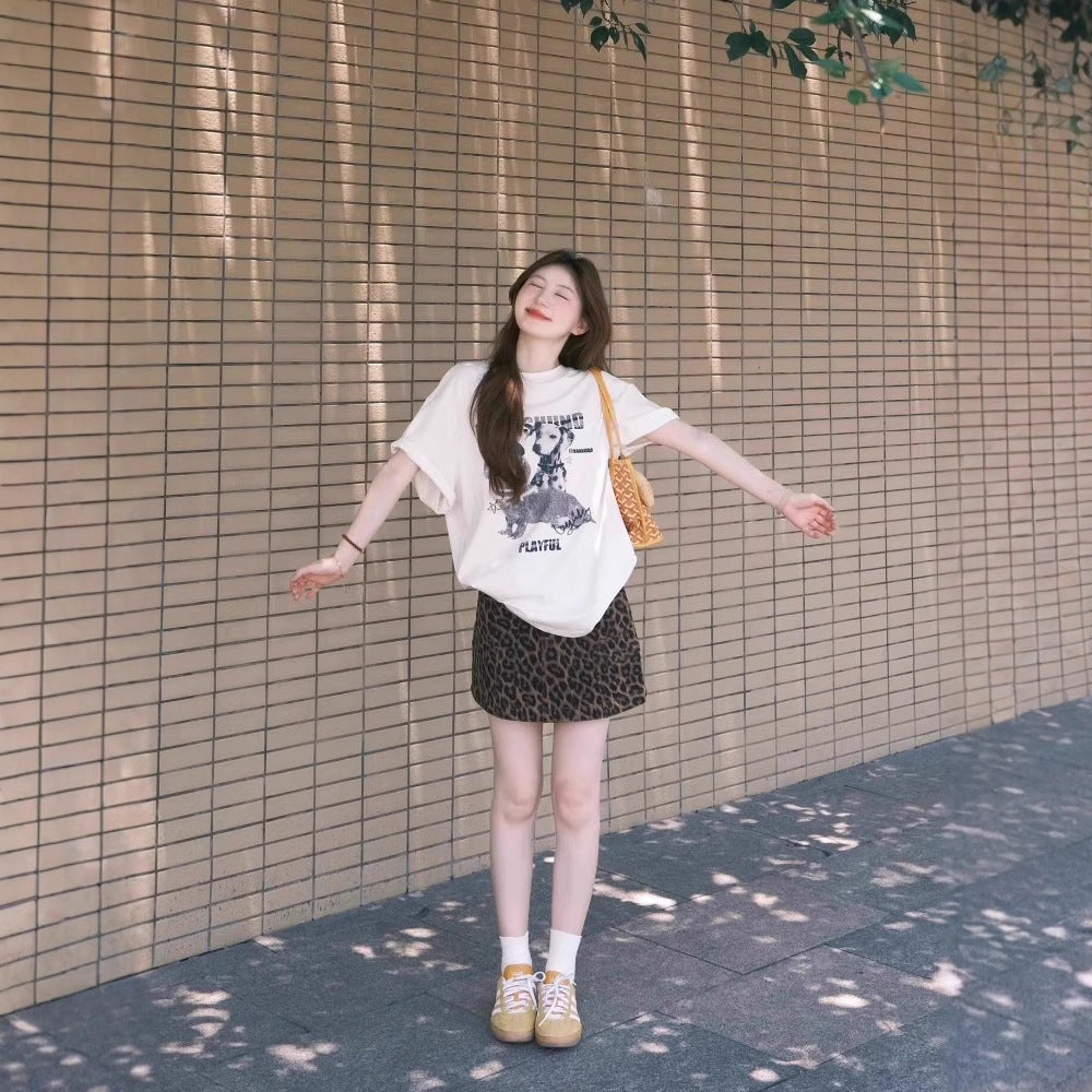 Rhapsody Oversized T-Shirt With Puppy Print Relaxed Fit