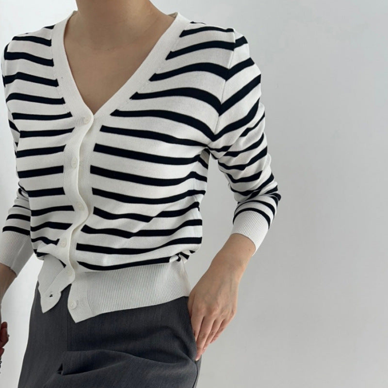 Autumn Soft Sticky Striped Sweater Top