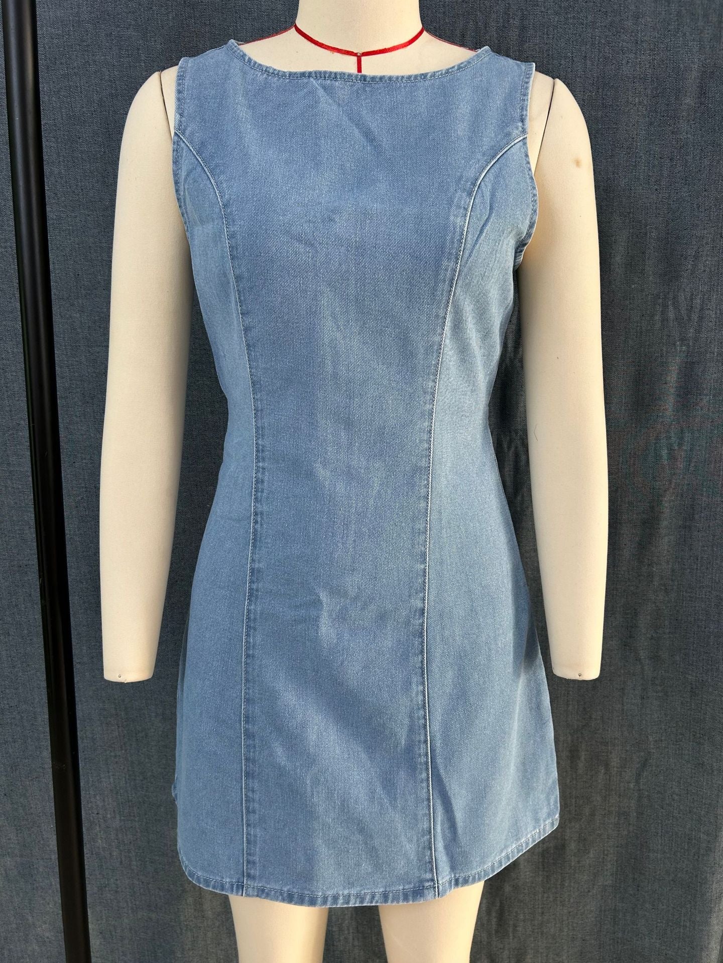 Solid-Color Slimming Three-Color Long-Zip Denim Dress