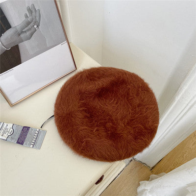 Puffy Fluffy Rabbit Plush Beret Female Filler