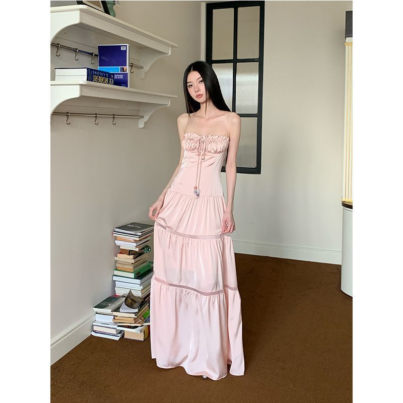 Island-Resort Style Strapless Slip Dress With Ties