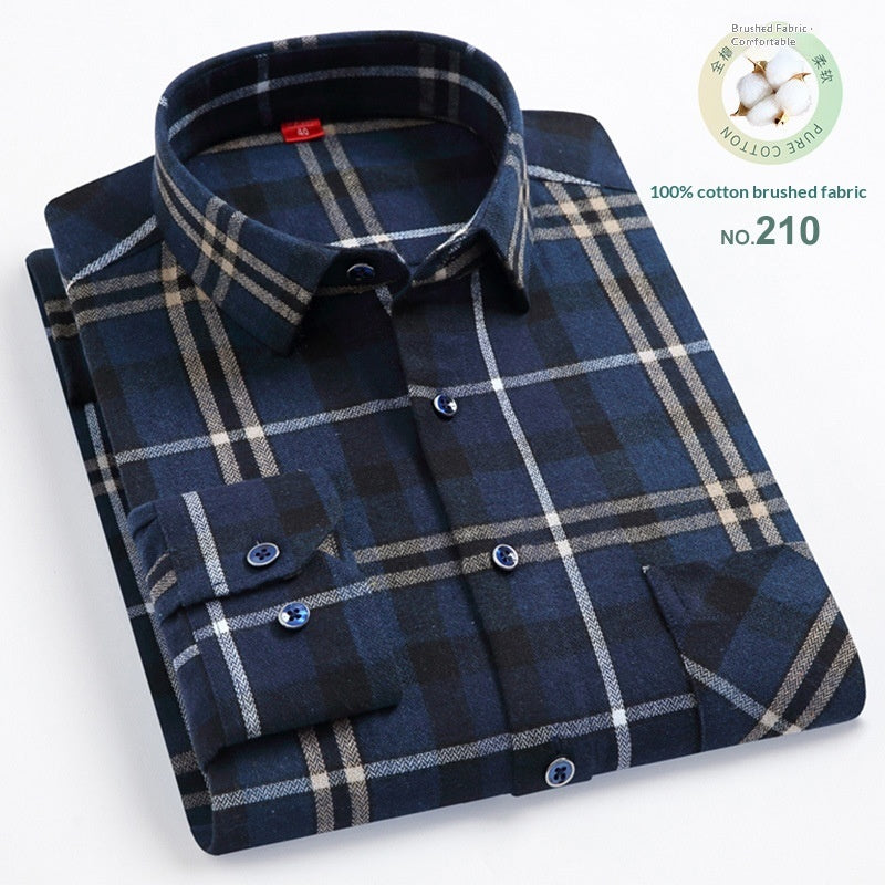 Mens Casual Plaid Cotton Square-collar Shirt