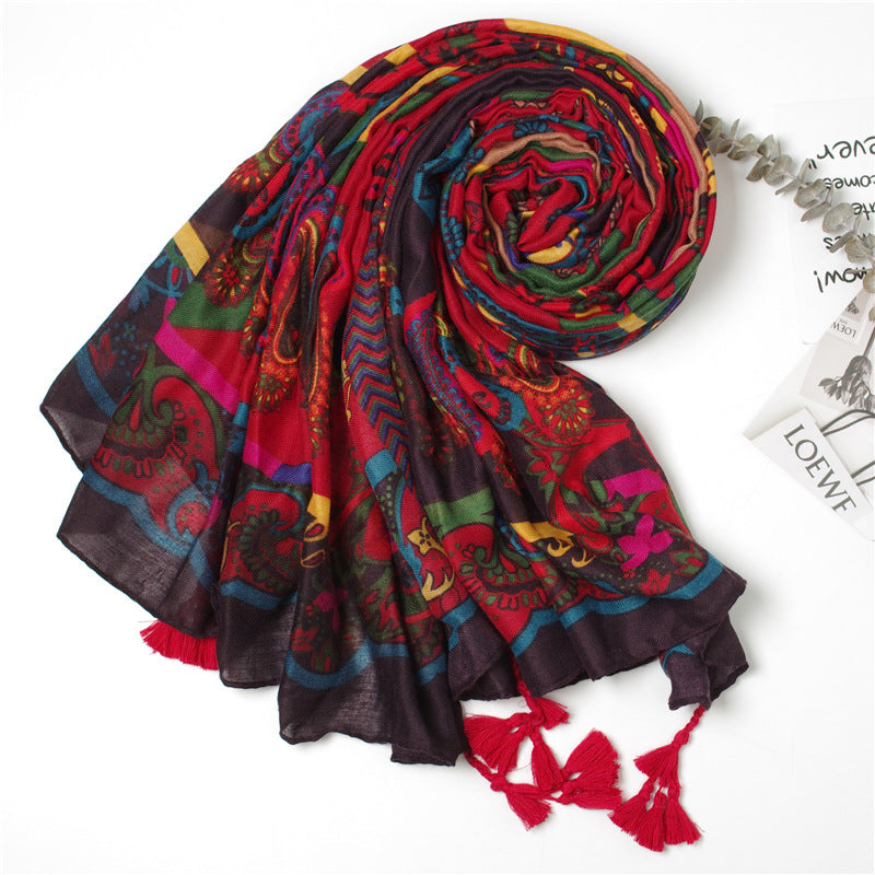 Cashew Flower Cotton Linen Scarf Warm Scarf Shawl