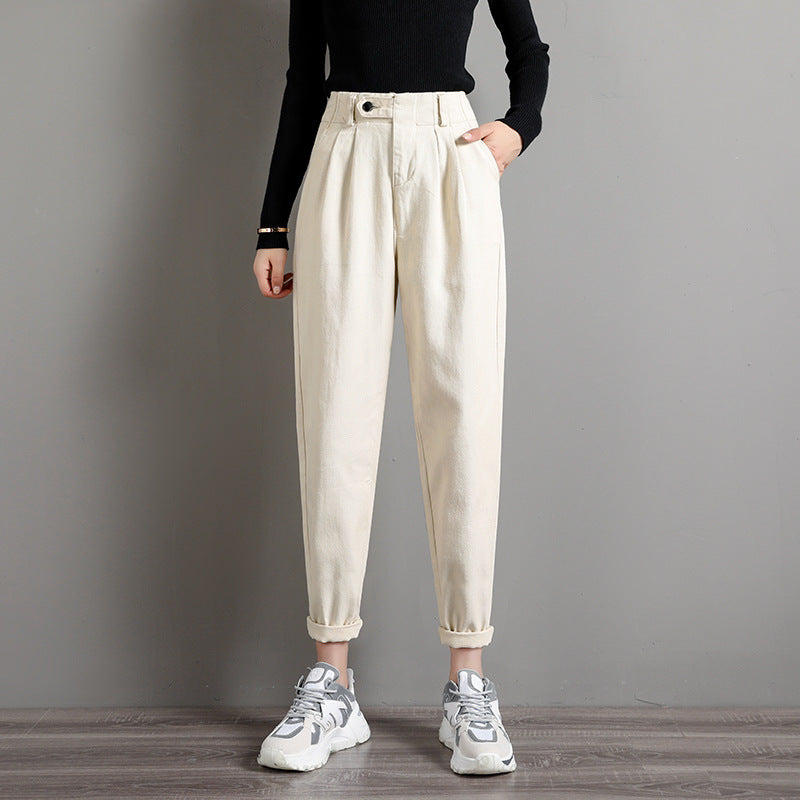 White Jeans Loose High Waist Nine Points