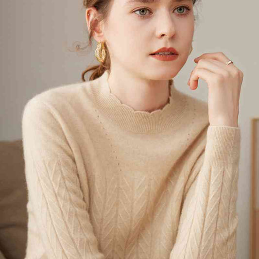 Women's Half Turtleneck Pure Cashmere Shirt Pullover Loose Sweater