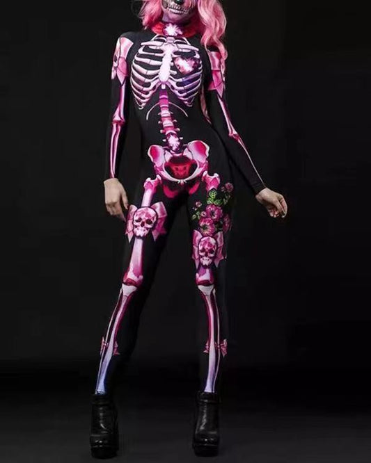 Halloween Skull Skeleton Print Jumpsuit