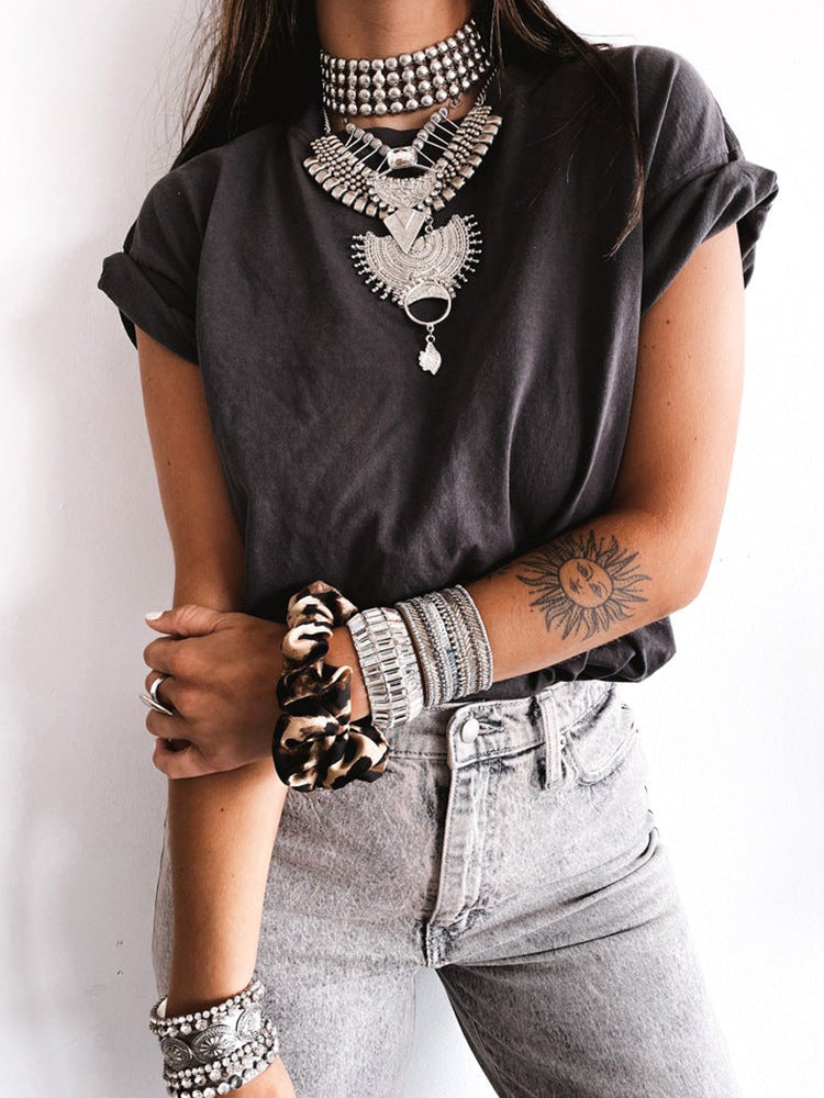 Letters MEET ME AT THE OCEAN Print Short Sleeve T-Shirt