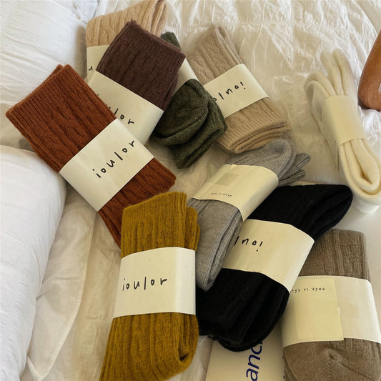 Warm And Thick Japanese Pile Socks Solid Color Mid-tube Socks