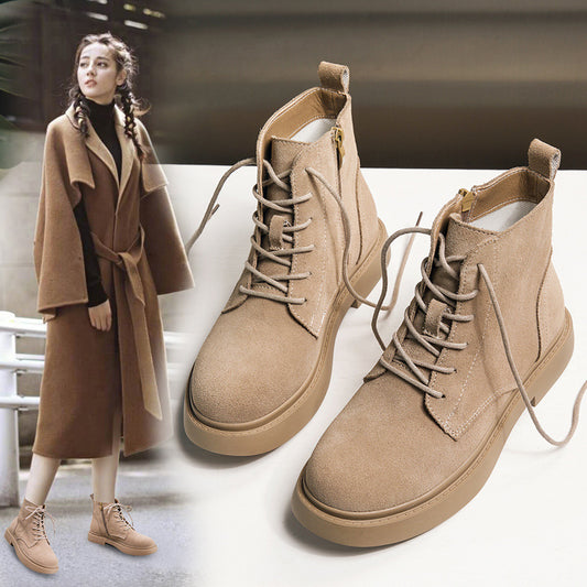 Leather Martin Boots Women's Matte Mid-heel Flat
