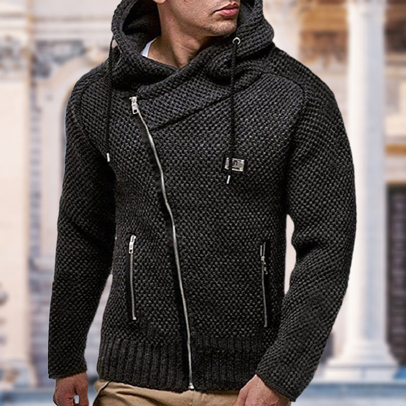 Ny sort slim-fit herresweater med lynlås og ekstra foring samt lange ærmer